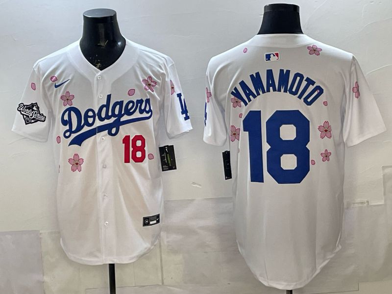 Men Los Angeles Dodgers #18 Yamamoto White Sakura Edition 2026 Nike MLB Jersey 004->los angeles dodgers->MLB Jersey
